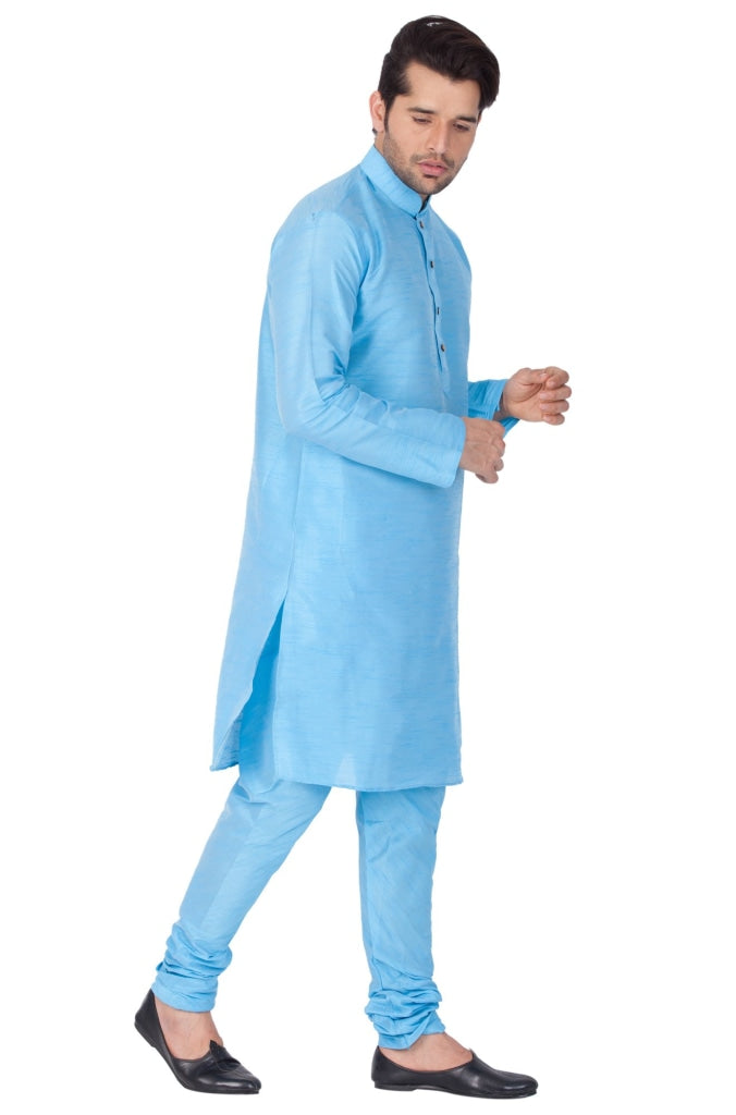 Vastramay Men's Light Blue Cotton Silk Blend Kurta and Pyjama Set