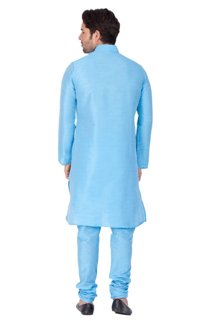 Vastramay Men's Light Blue Cotton Silk Blend Kurta and Pyjama Set