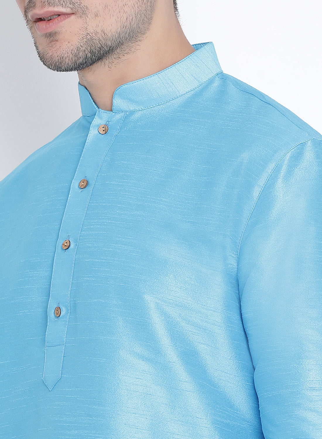 Vastramay Men's Light Blue Cotton Silk Blend Kurta and Pyjama Set