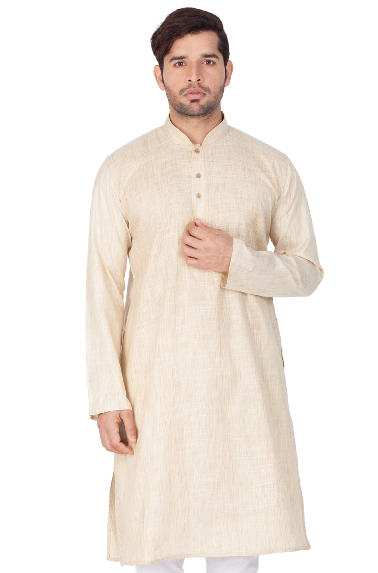 Vastramay Men's Beige Cotton Blend Kurta