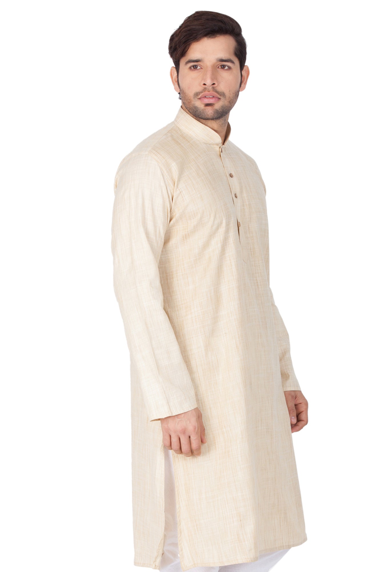 Vastramay Men's Beige Cotton Blend Kurta