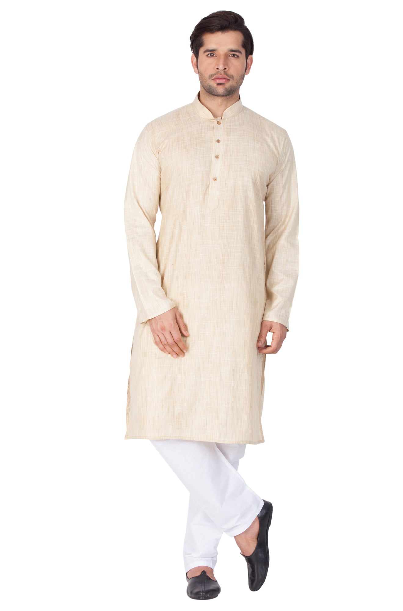 Vastramay Men's Beige Cotton Blend Kurta