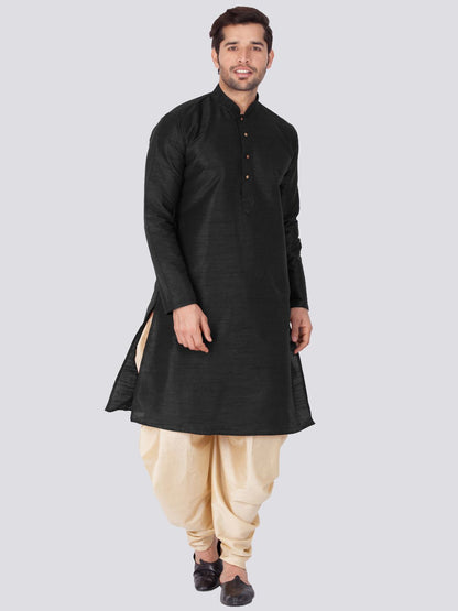 Vastramay Vastramay Men's Black Cotton Silk Blend Kurta and Dhoti Pant Set