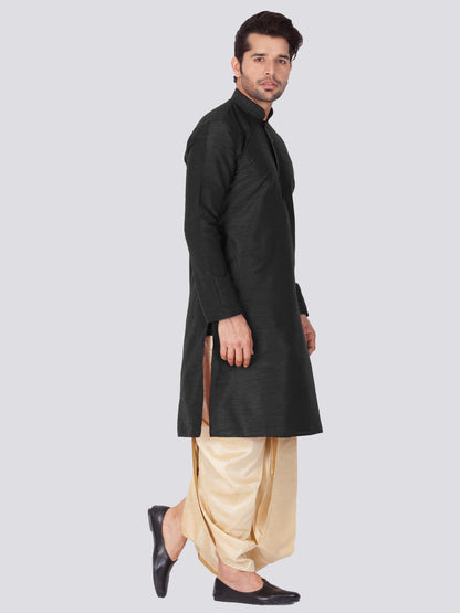 Vastramay Men's Black Cotton Silk Blend Kurta and Dhoti Pant Set