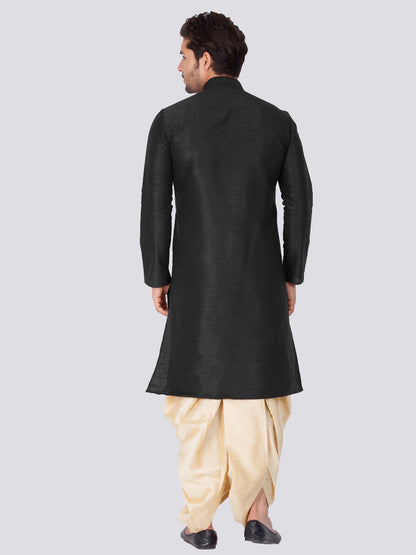 Vastramay Men's Black Cotton Silk Blend Kurta and Dhoti Pant Set