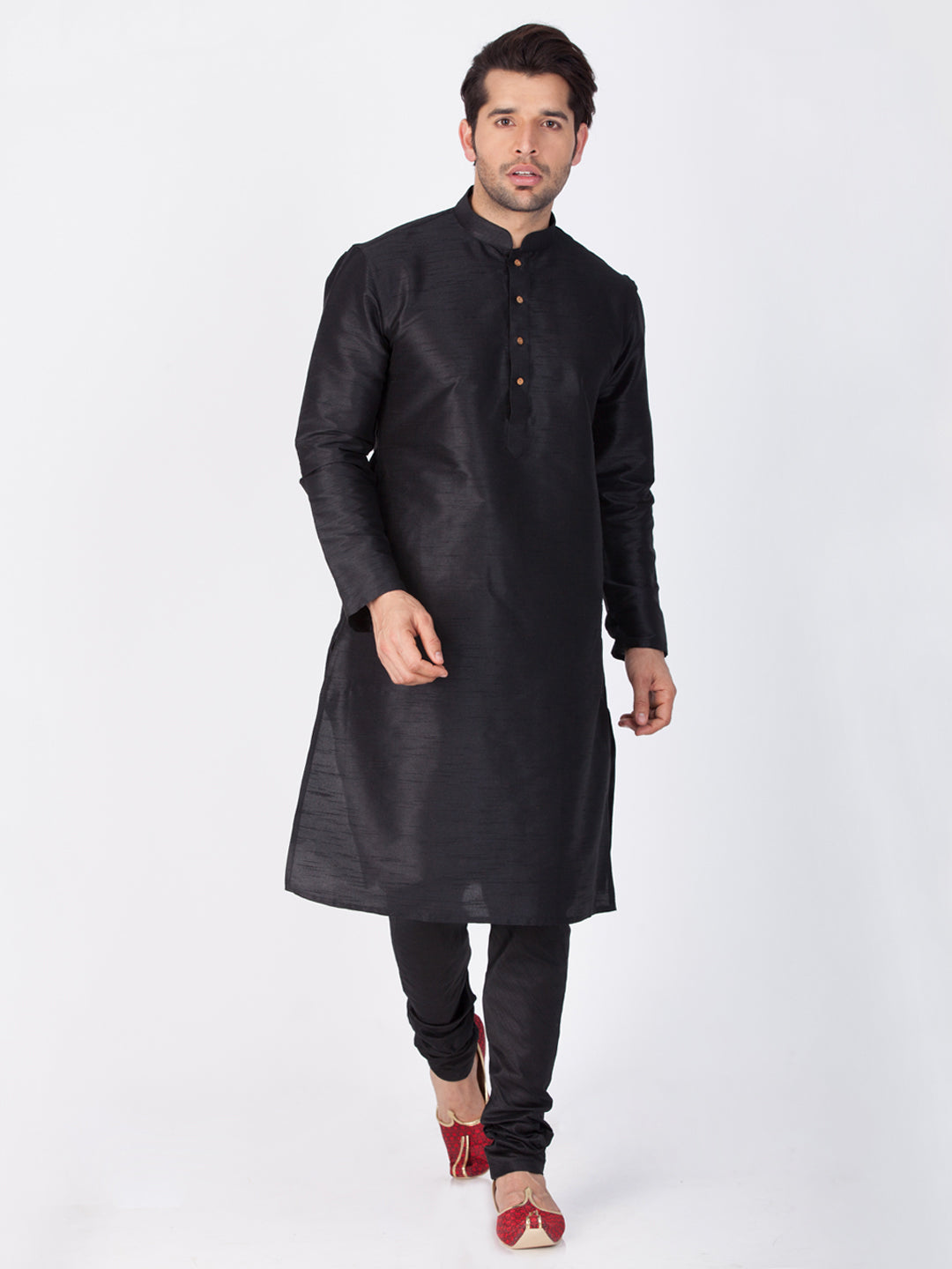 Vastramay Vastramay Men's Black Cotton Silk Blend Kurta and Pyjama Set