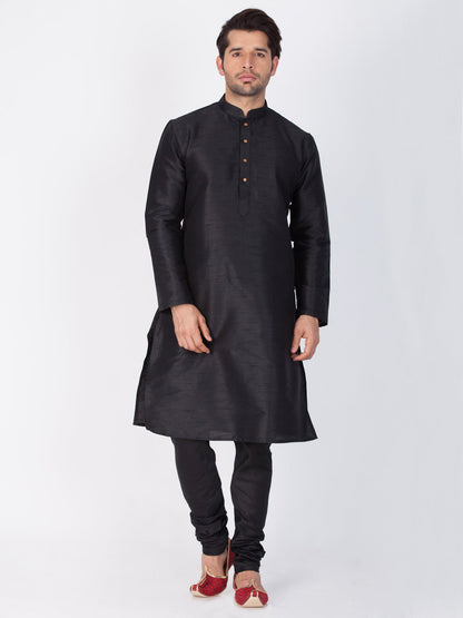 Vastramay Silk Blend Black Baap Beta Kurta Pyjama Set