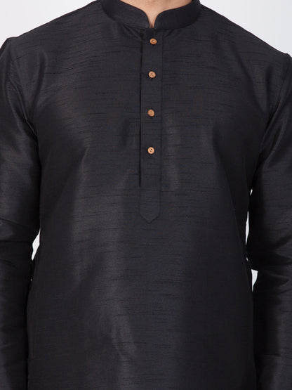 Vastramay Men's Black Cotton Silk Blend Kurta and Pyjama Set