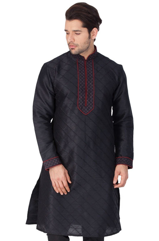 Vastramay Men's Black Silk Blend Kurta