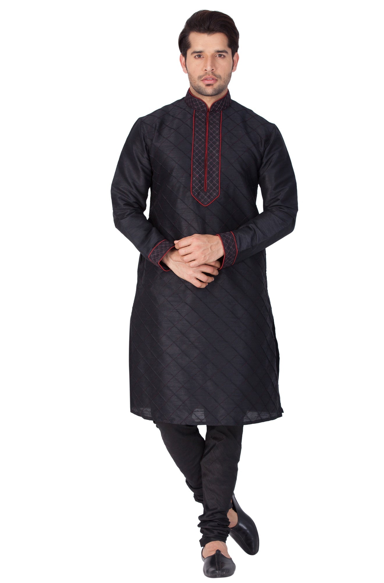 Vastramay Men's Black Silk Blend Kurta