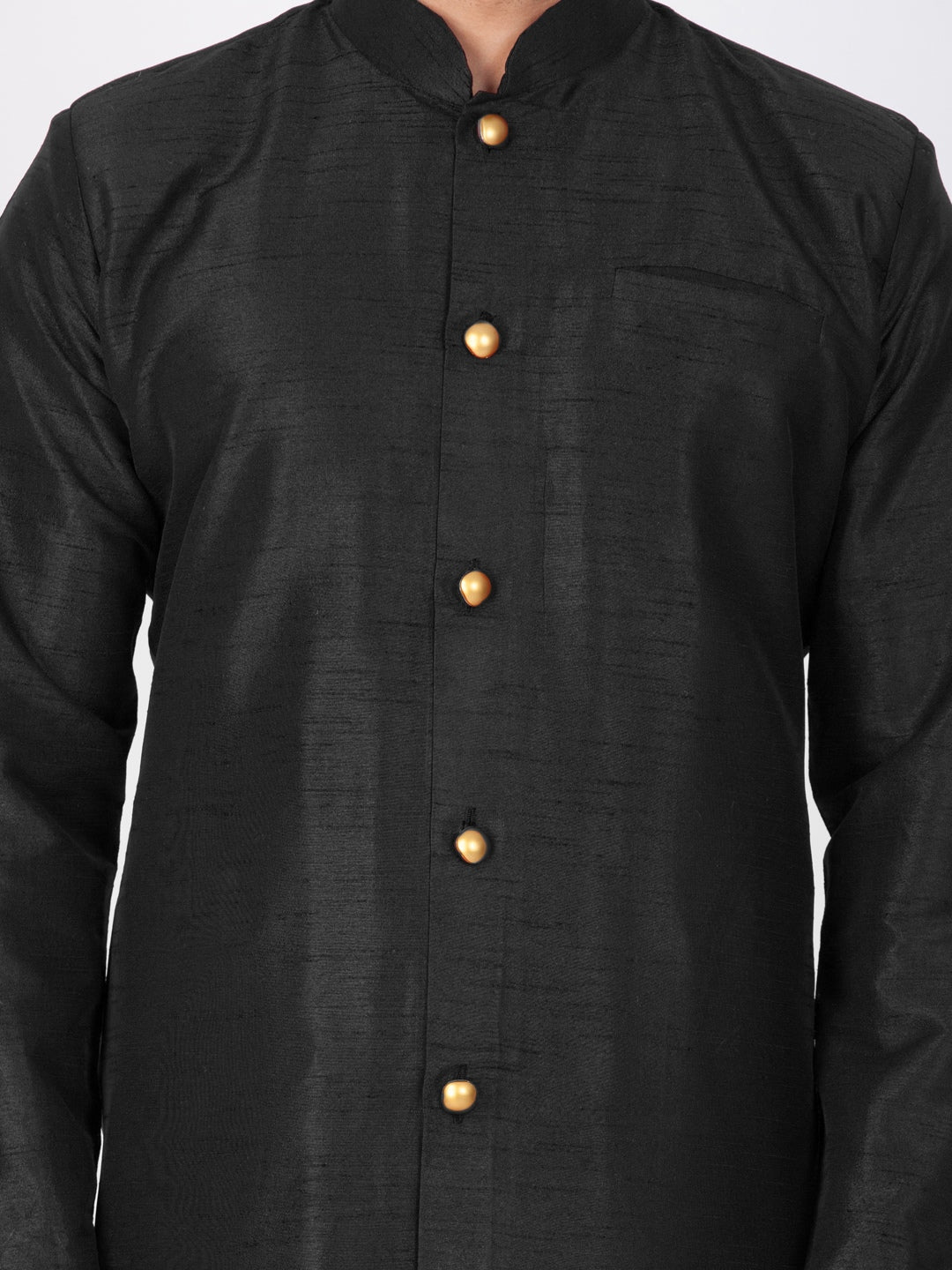 Vastramay Men's Black Silk Blend Sherwani Set