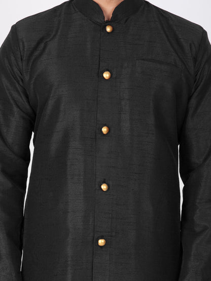 Vastramay Men's Black Silk Blend Sherwani Set