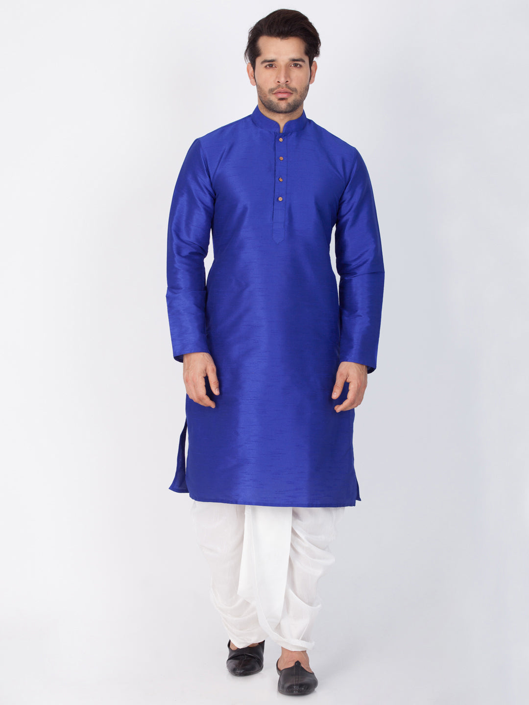 Vastramay Vastramay Men's Blue Cotton Silk Blend Kurta and Dhoti Pant Set