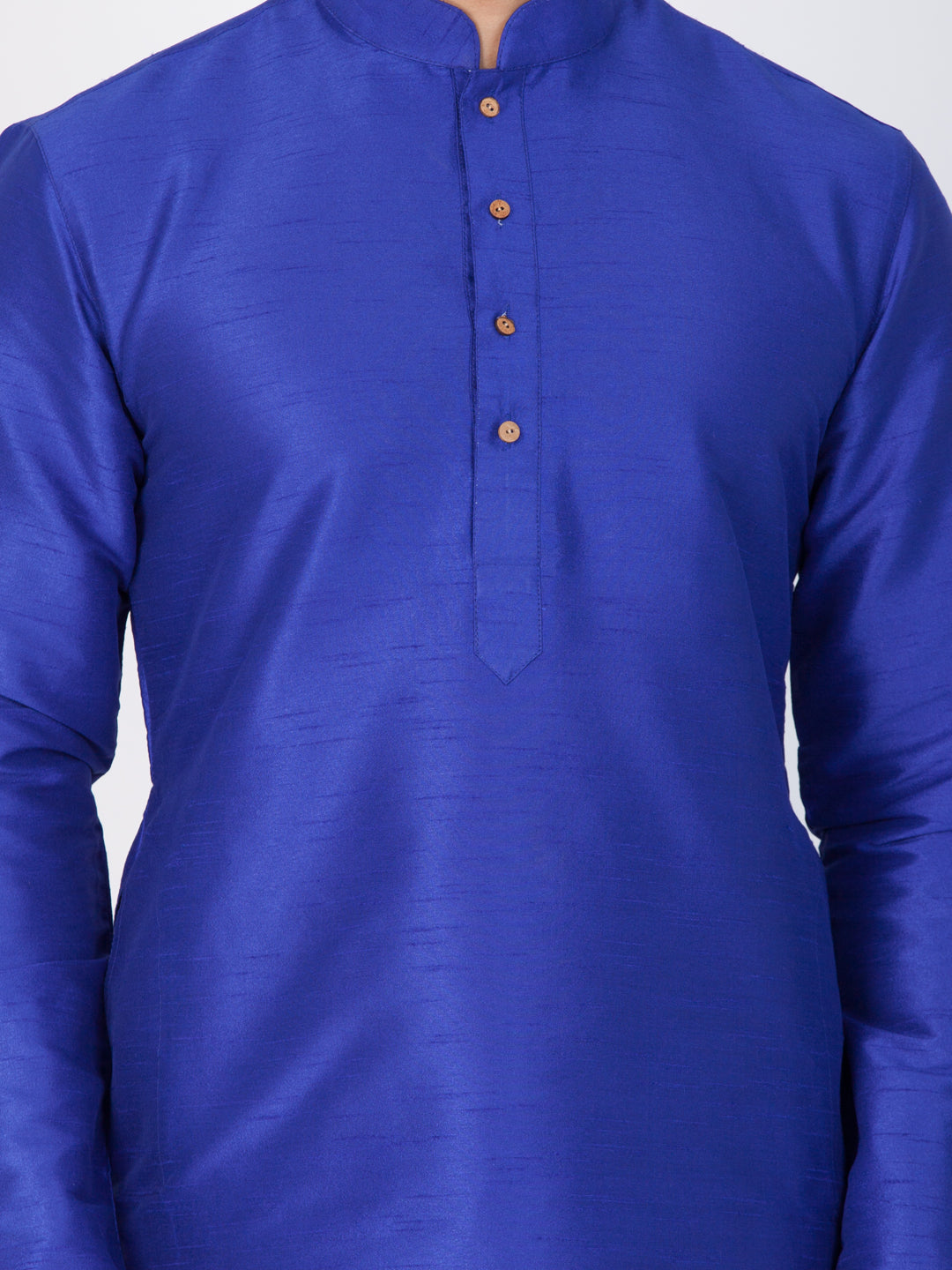 Vastramay Men's Blue Cotton Silk Blend Kurta and Dhoti Pant Set