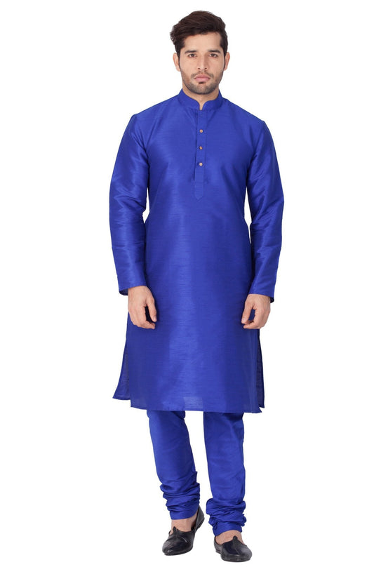 Vastramay Vastramay Men's Blue Cotton Silk Blend Kurta and Pyjama Set