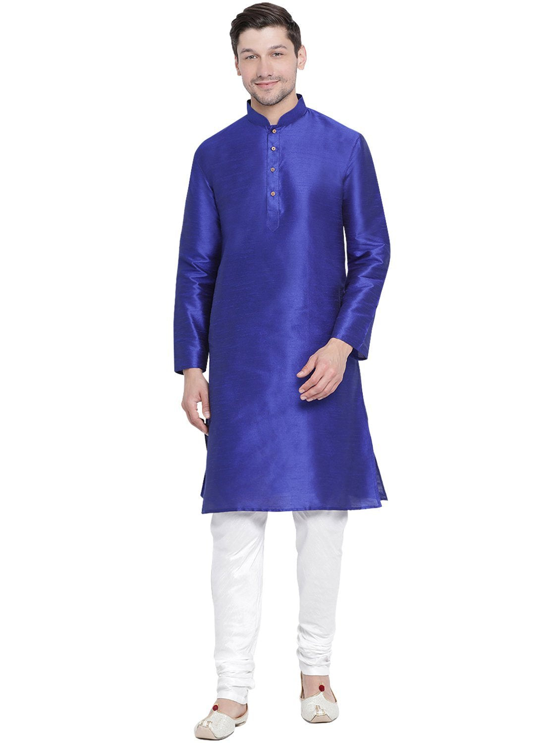 Vastramay Vastramay Men's Blue Cotton Silk Blend Kurta and Pyjama Set