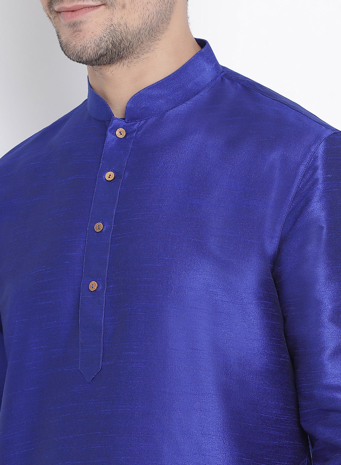 Vastramay Men's Blue Cotton Silk Blend Kurta and Pyjama Set