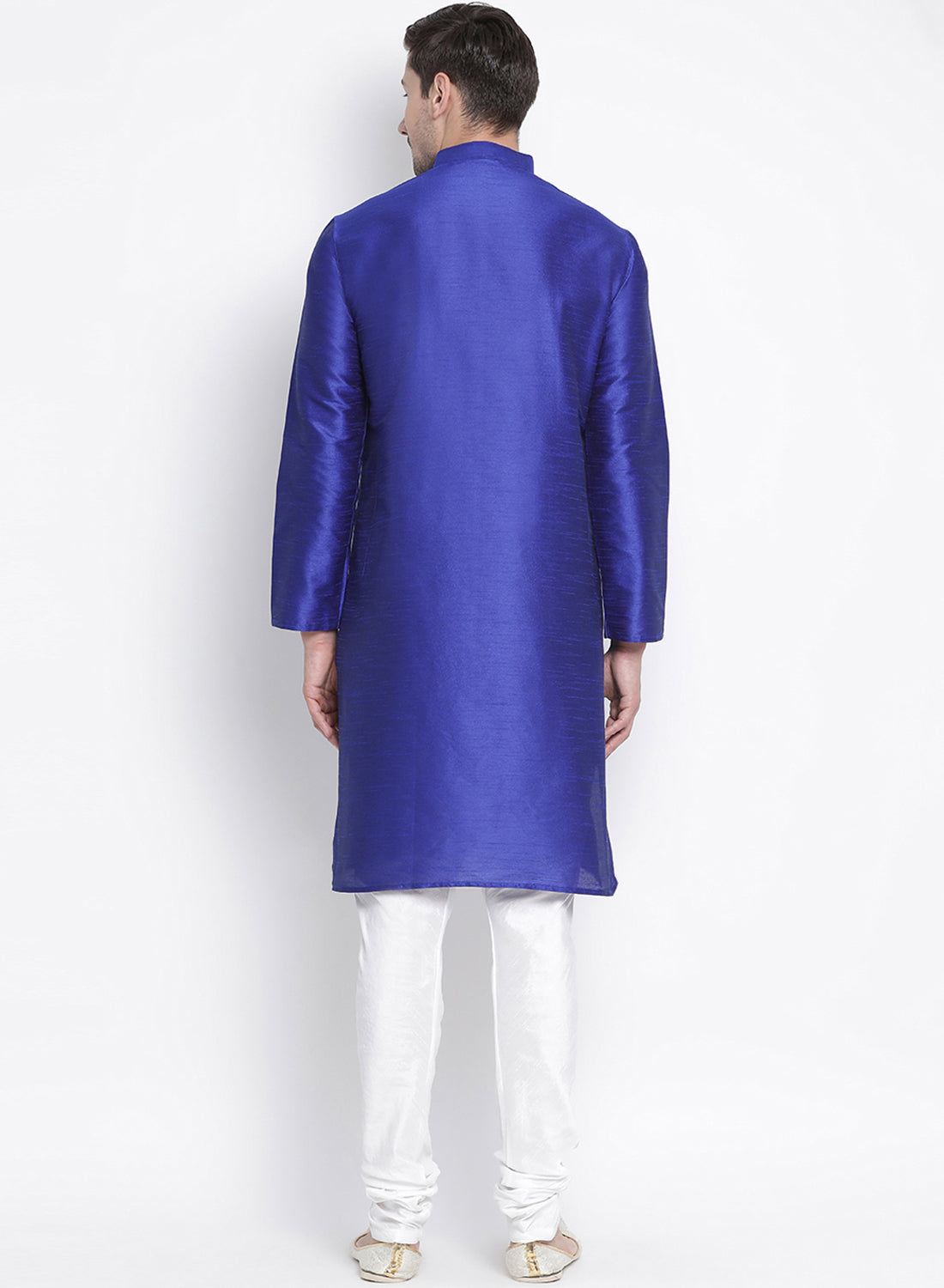 Vastramay Men's Blue Cotton Silk Blend Kurta and Pyjama Set