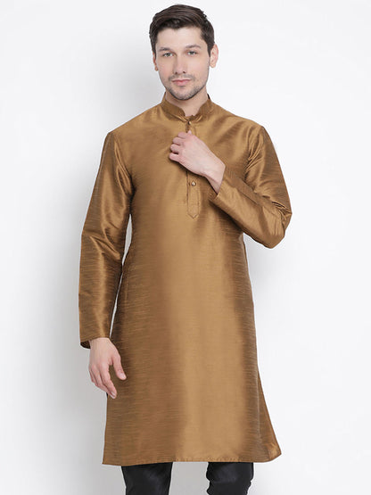 Vastramay Men's Brown Cotton Silk Blend Kurta