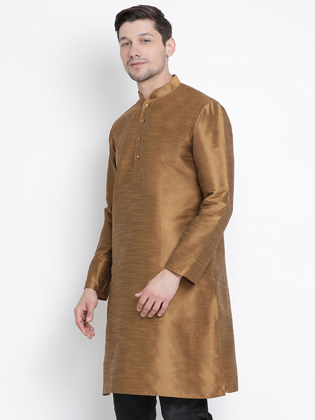 Vastramay Men's Brown Cotton Silk Blend Kurta