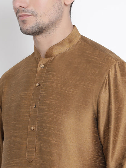 Vastramay Men's Brown Cotton Silk Blend Kurta