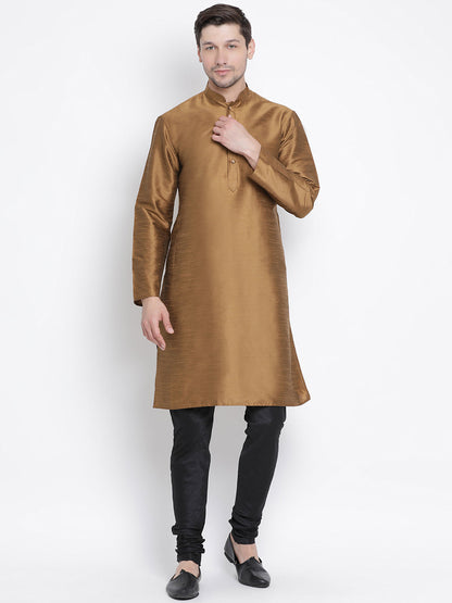 Vastramay Men's Brown Cotton Silk Blend Kurta