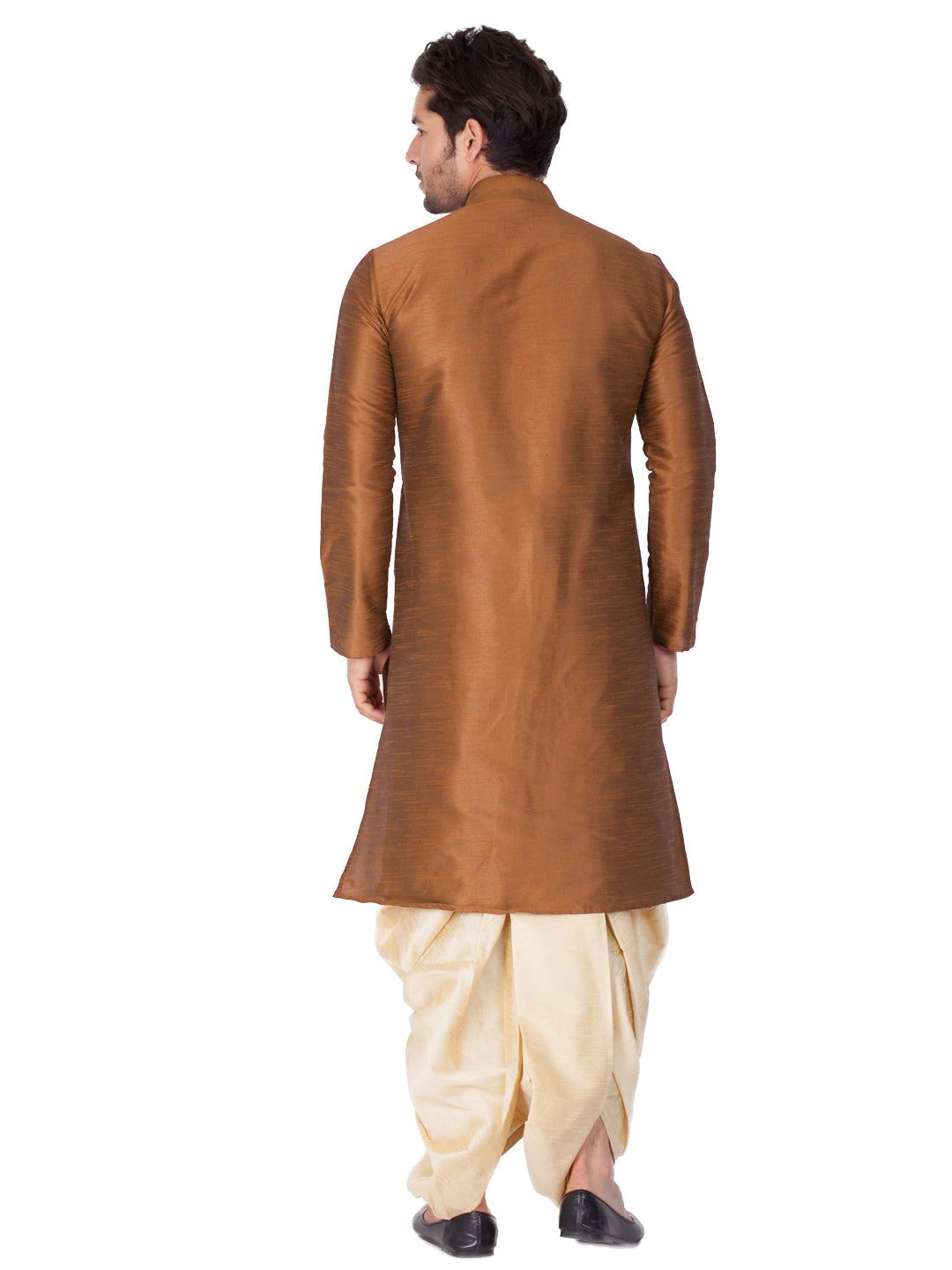 Vastramay Men's Brown Cotton Silk Blend Kurta and Dhoti Pant Set