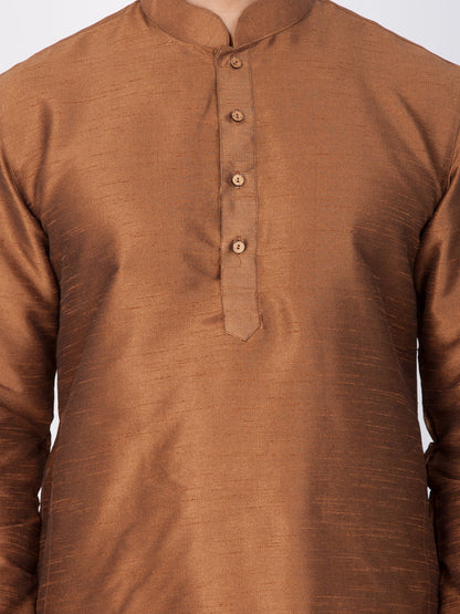 Vastramay Men's Brown Cotton Silk Blend Kurta and Dhoti Pant Set