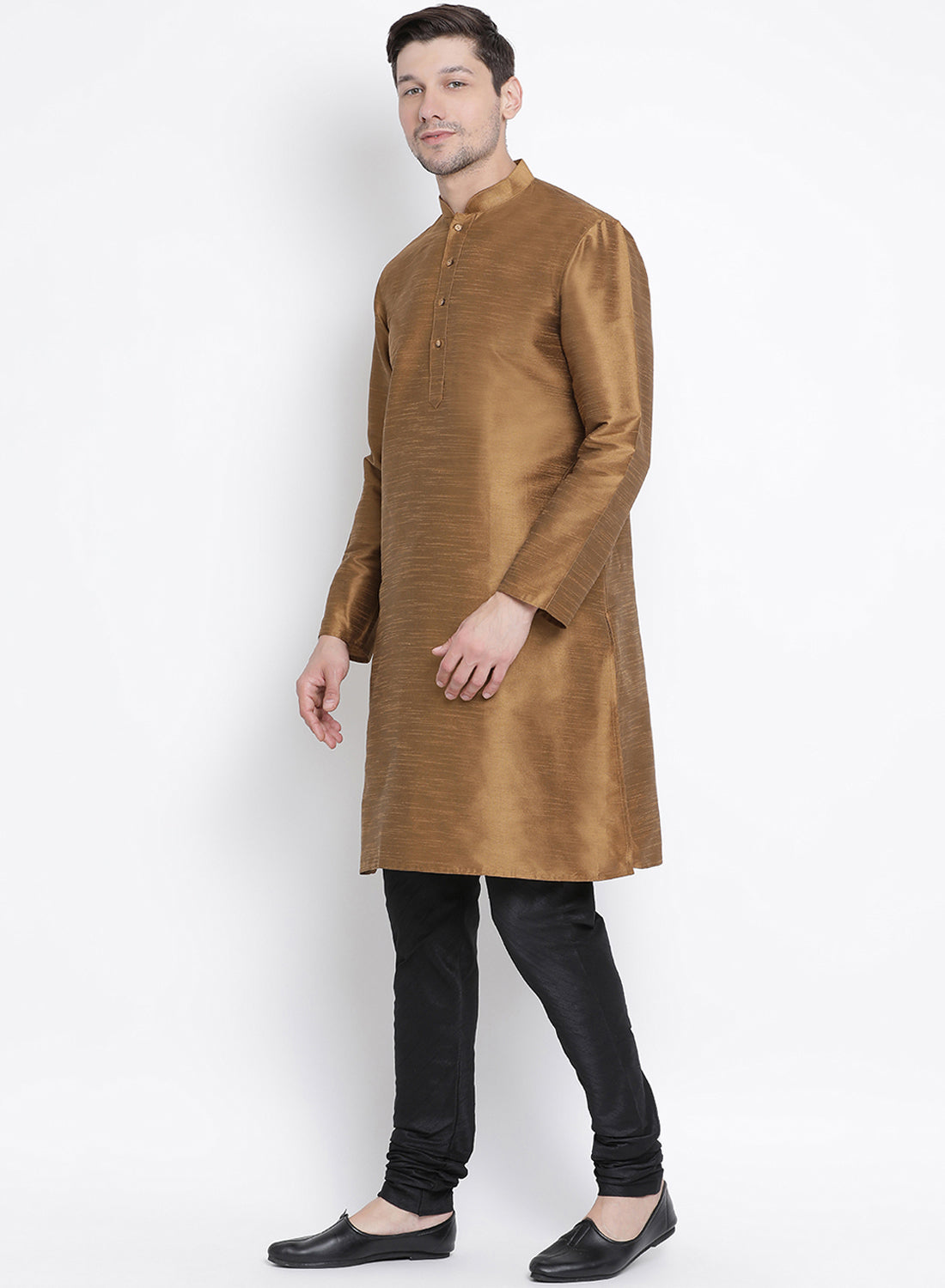 Vastramay Men's Brown Cotton Silk Blend Kurta and Pyjama Set