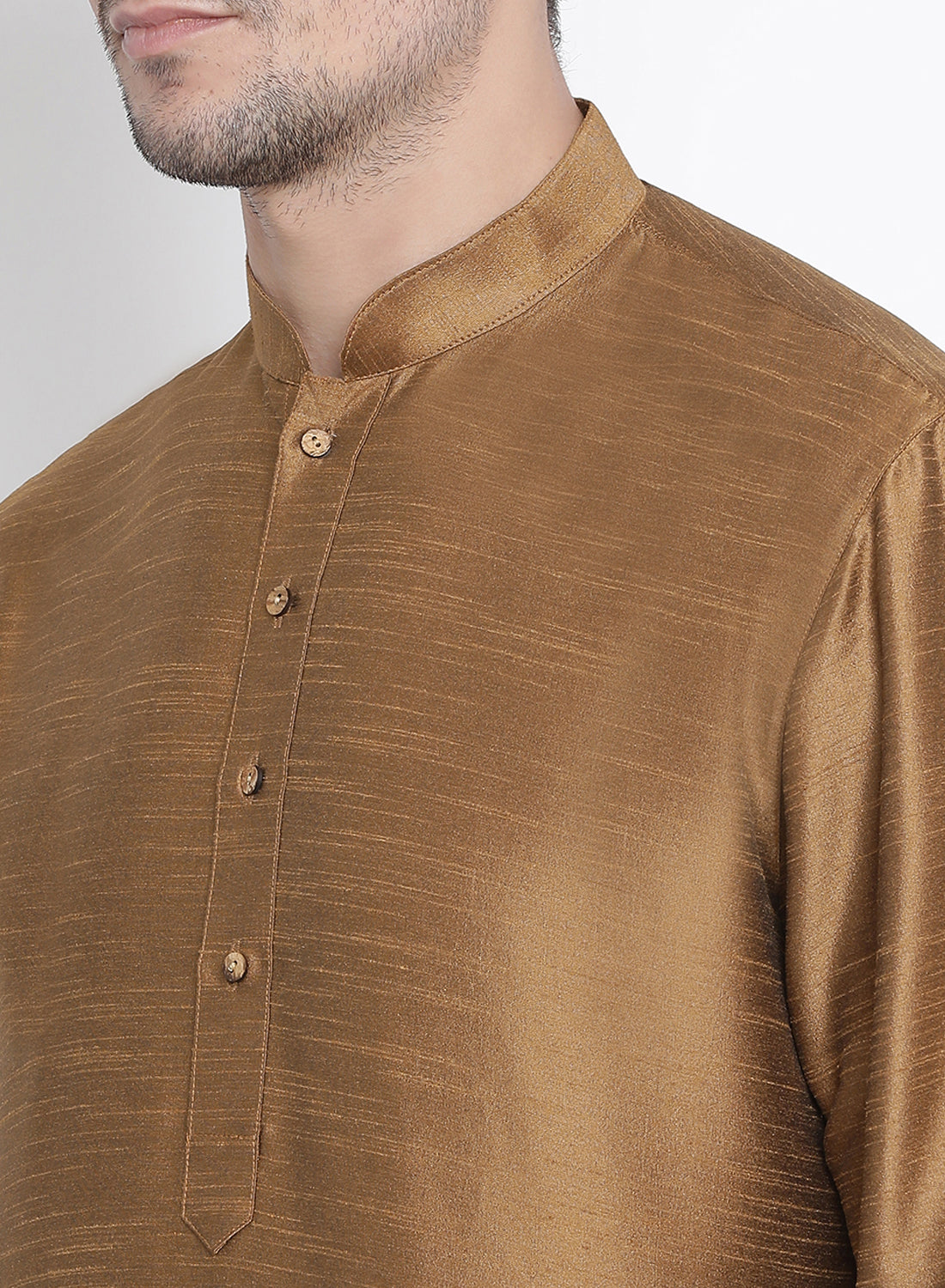 Vastramay Men's Brown Cotton Silk Blend Kurta and Pyjama Set