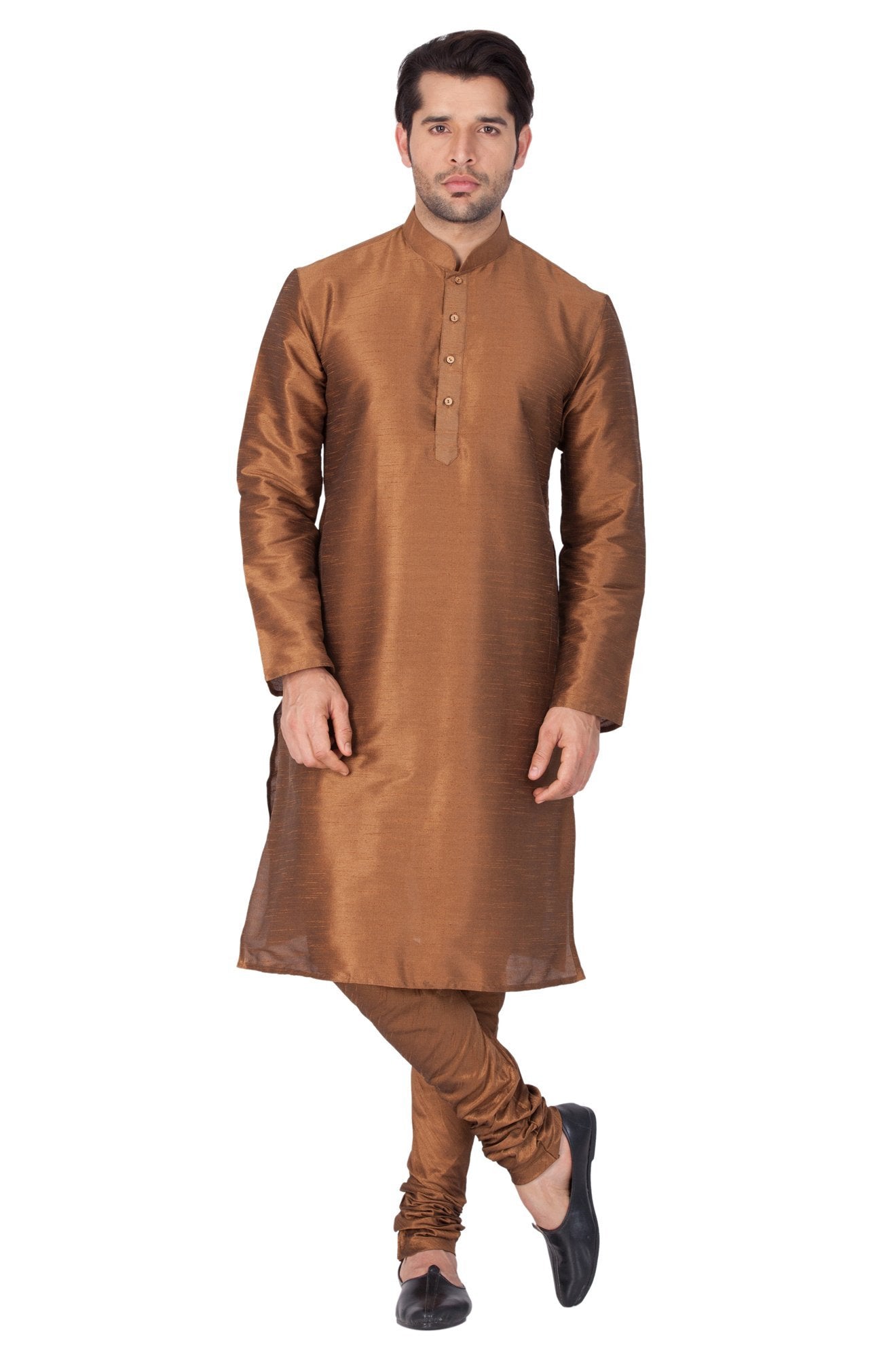 Vastramay Vastramay Men's Brown Cotton Silk Blend Kurta and Pyjama Set