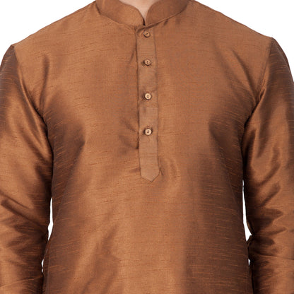 Vastramay Men's Brown Cotton Silk Blend Kurta and Pyjama Set