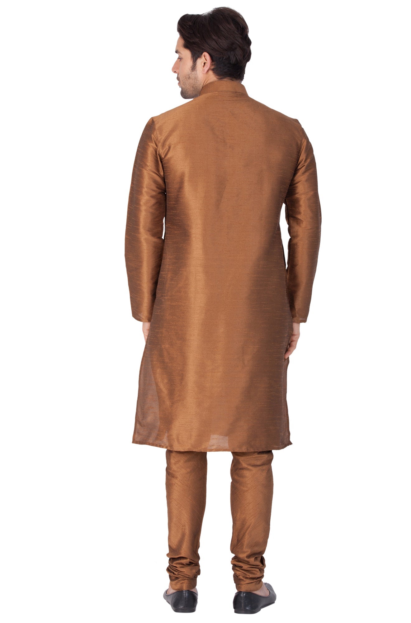 Vastramay Men's Brown Cotton Silk Blend Kurta and Pyjama Set