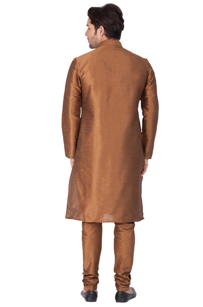 Vastramay Men's Brown Cotton Silk Blend Kurta and Pyjama Set