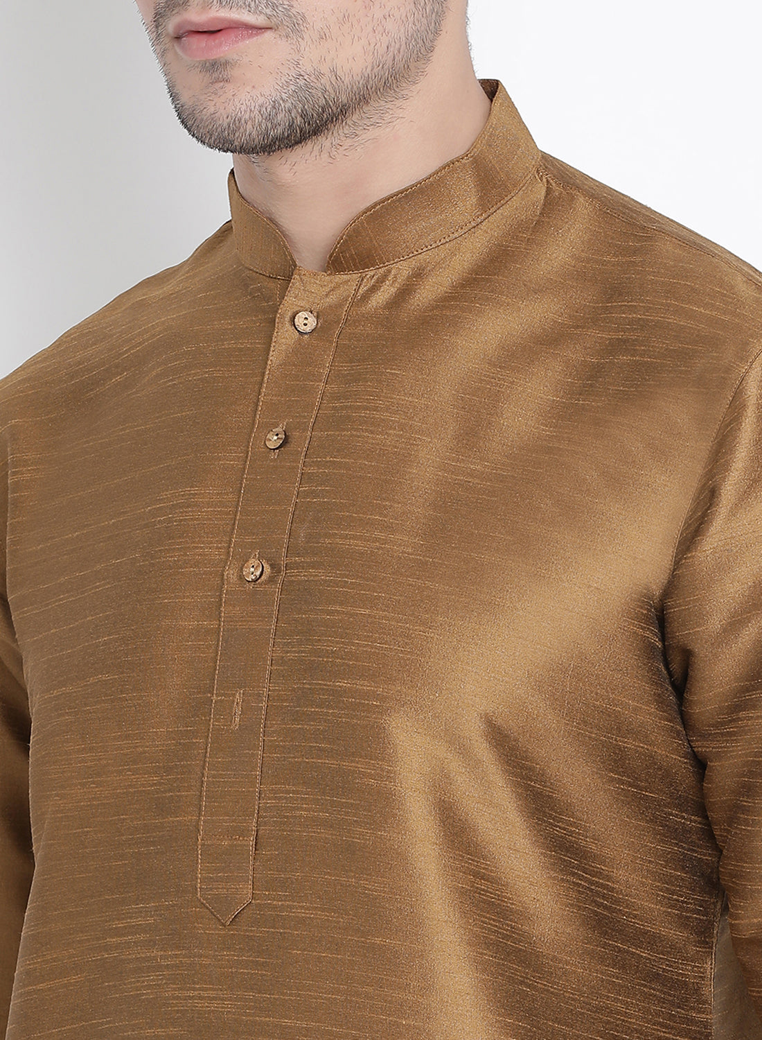 Vastramay Men's Brown Cotton Silk Blend Kurta and Pyjama Set