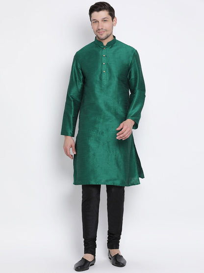 Vastramay Vastramay Men's Green Cotton Silk Blend Kurta and Pyjama Set