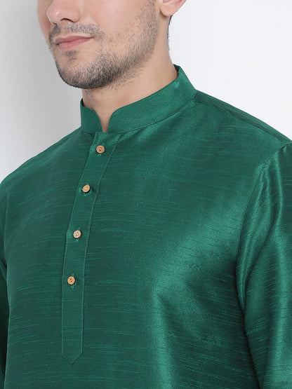 Vastramay Men's Green Cotton Silk Blend Kurta and Pyjama Set