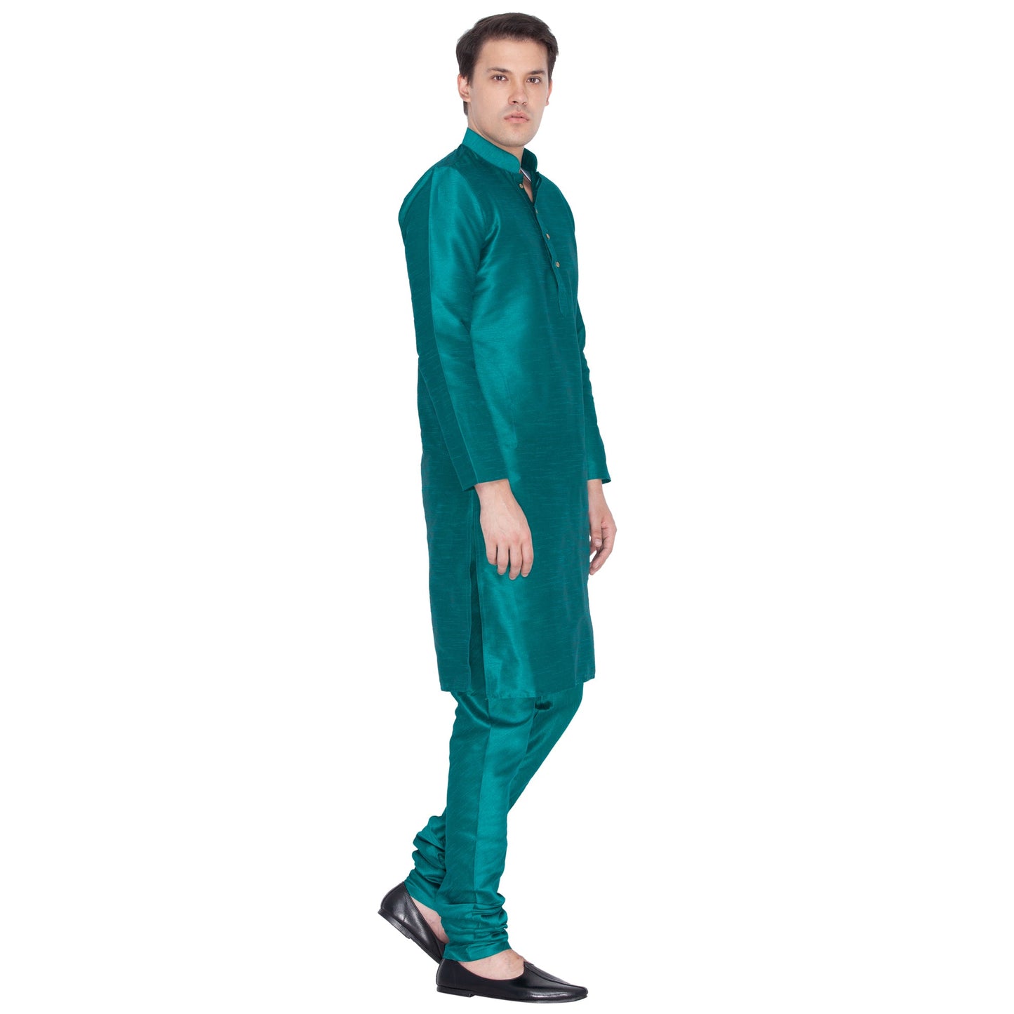 Vastramay Men's Green Cotton Silk Blend Kurta and Pyjama Set