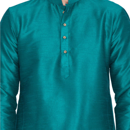 Vastramay Men's Green Cotton Silk Blend Kurta and Pyjama Set