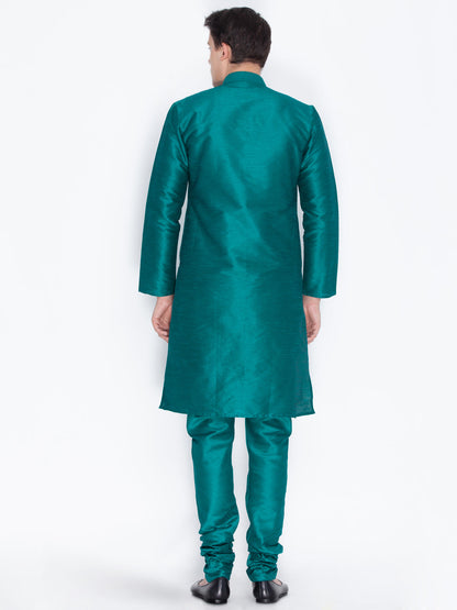 Vastramay Men's Green Cotton Silk Blend Kurta and Pyjama Set