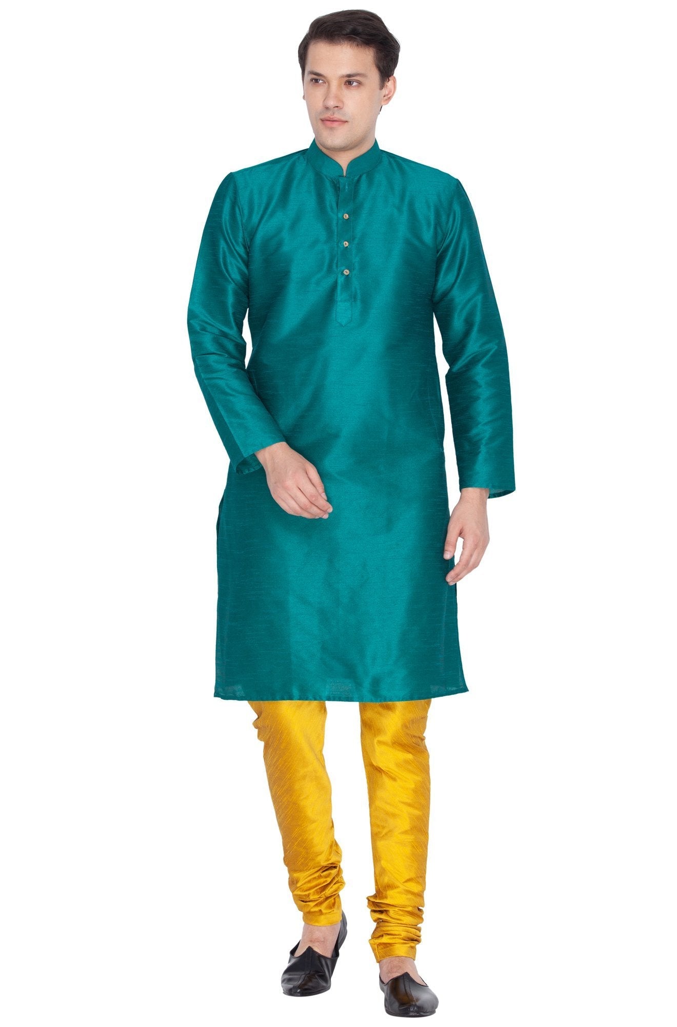 Vastramay Vastramay Men's Green Cotton Silk Blend Kurta and Pyjama Set