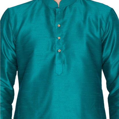 Vastramay Men's Green Cotton Silk Blend Kurta and Pyjama Set