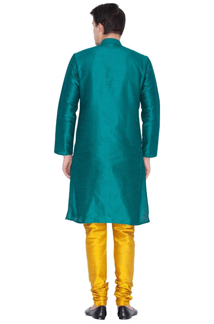 Vastramay Men's Green Cotton Silk Blend Kurta and Pyjama Set