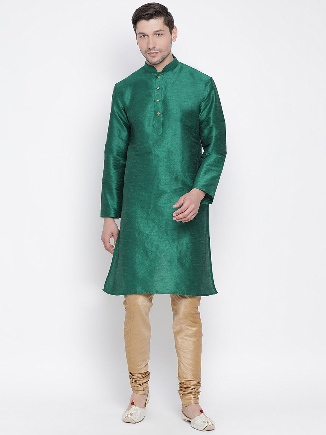 Vastramay Vastramay Men's Green Cotton Silk Blend Kurta and Pyjama Set