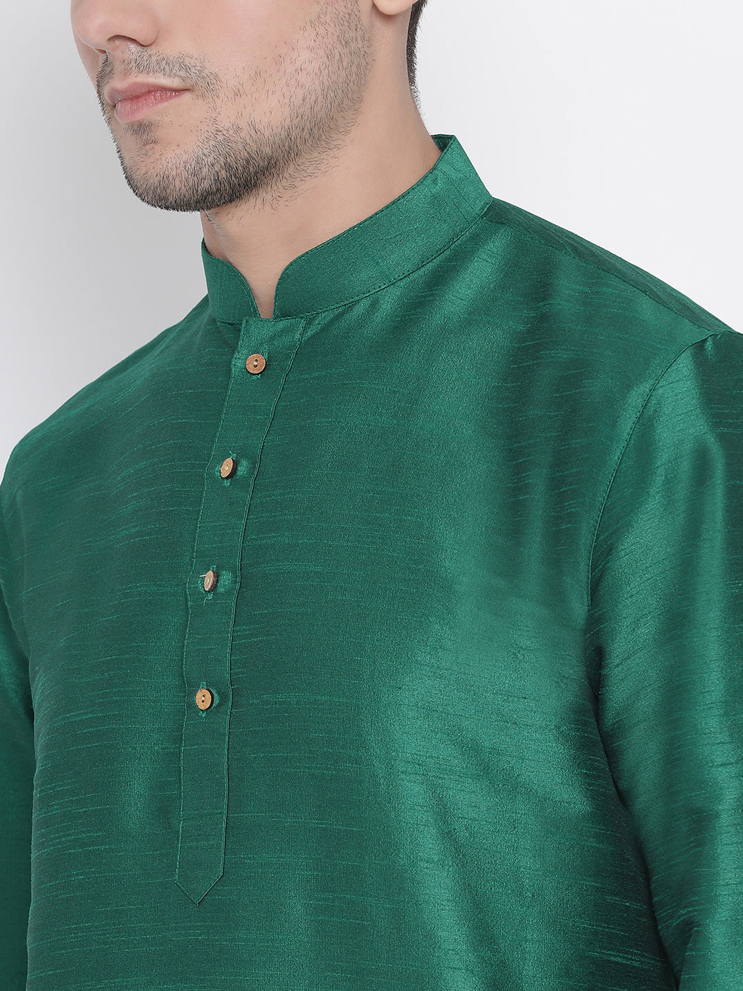 Vastramay Men's Green Cotton Silk Blend Kurta and Pyjama Set