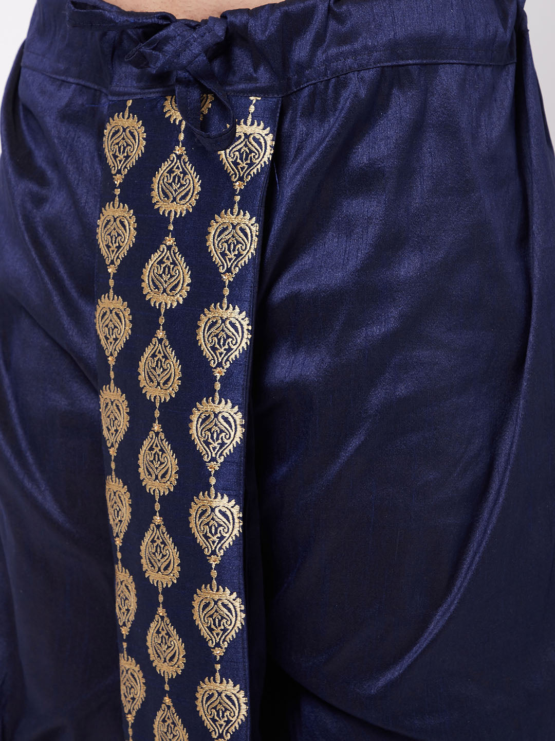 Vastramay Men's Gold And Navy Blue Silk Blend Kurta And Dhoti Set