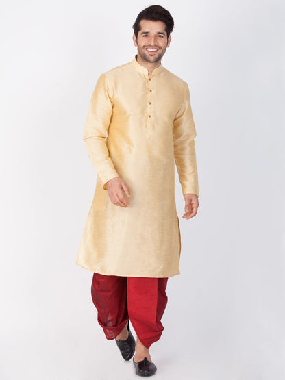 Vastramay Vastramay Men's Gold Cotton Silk Blend Kurta and Dhoti Pant Set