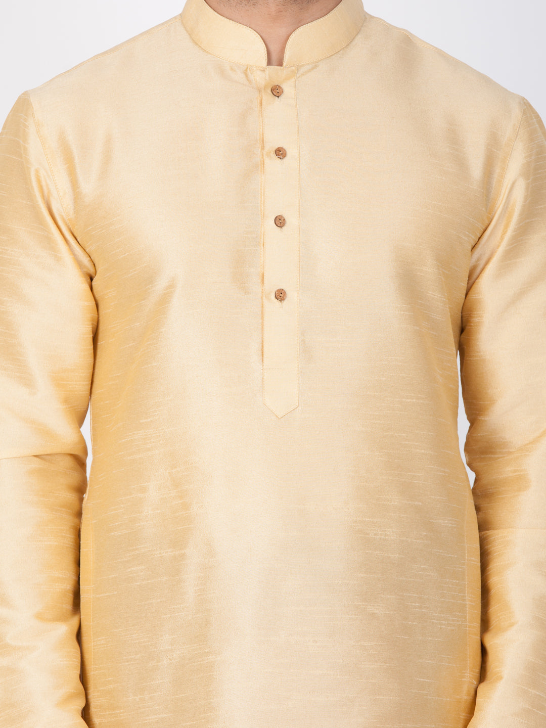 Vastramay Men's Gold Cotton Silk Blend Kurta and Dhoti Pant Set