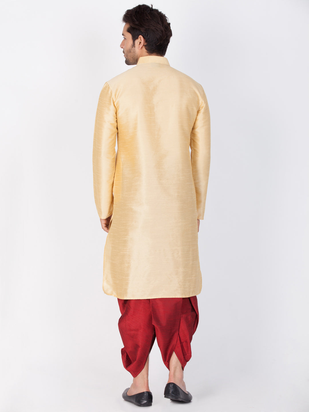 Vastramay Men's Gold Cotton Silk Blend Kurta and Dhoti Pant Set