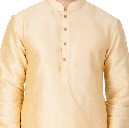 Vastramay Men's Gold Cotton Silk Blend Kurta and Pyjama Set